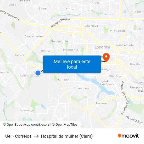Uel - Correios to Hospital da mulher (Clam) map
