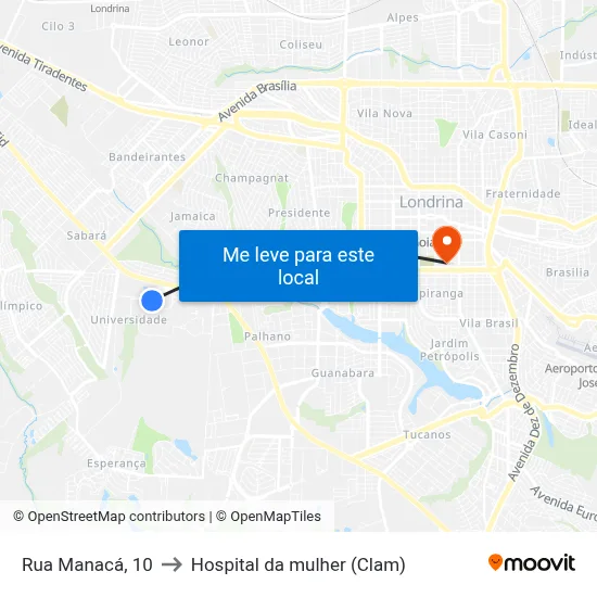 Rua Manacá, 10 to Hospital da mulher (Clam) map