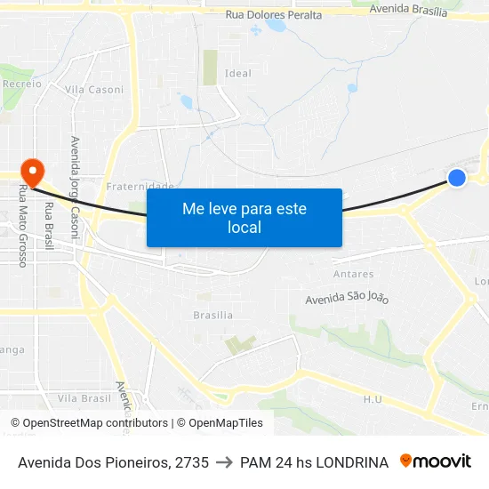 Avenida Dos Pioneiros, 2735 to PAM 24 hs LONDRINA map