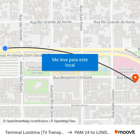Terminal Londrina (Til Transportes) to PAM 24 hs LONDRINA map