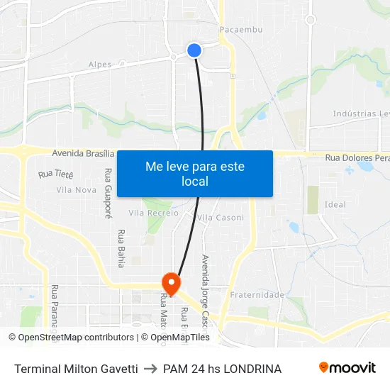 Terminal Milton Gavetti to PAM 24 hs LONDRINA map