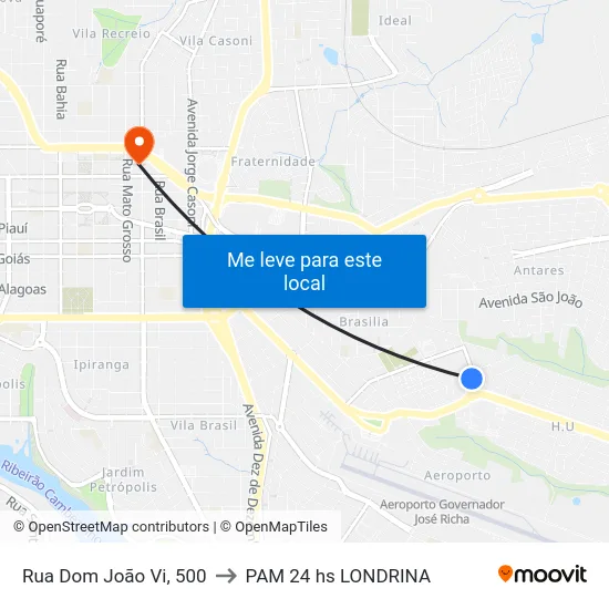 Rua Dom João Vi, 500 to PAM 24 hs LONDRINA map