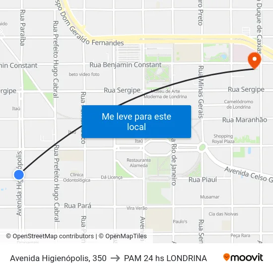 Avenida Higienópolis, 350 to PAM 24 hs LONDRINA map