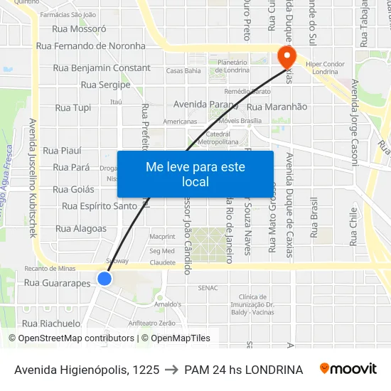 Avenida Higienópolis, 1225 to PAM 24 hs LONDRINA map