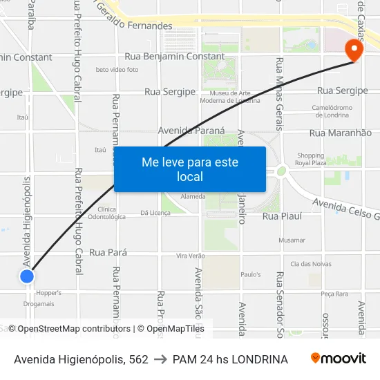 Avenida Higienópolis, 562 to PAM 24 hs LONDRINA map