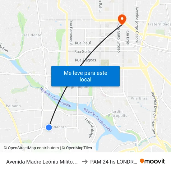 Avenida Madre Leônia Milito, 1355 to PAM 24 hs LONDRINA map