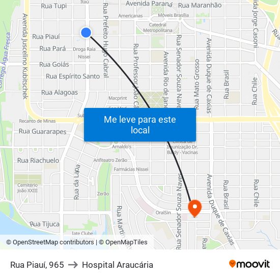 Rua Piauí, 965 to Hospital Araucária map