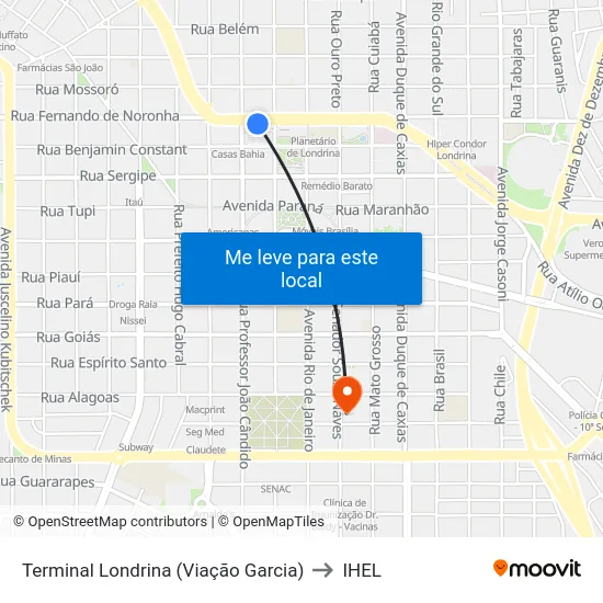Terminal Londrina (Viação Garcia) to IHEL map