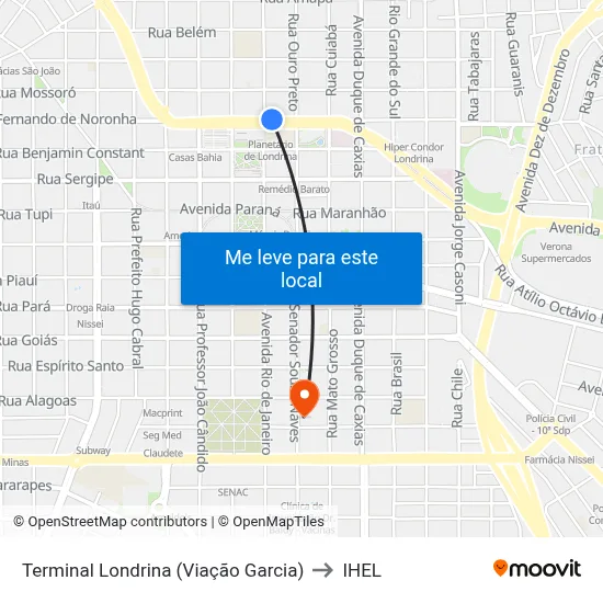 Terminal Londrina  (Viação Garcia) to IHEL map