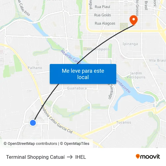 Terminal Shopping Catuaí to IHEL map