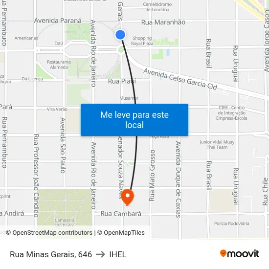Rua Minas Gerais, 646 to IHEL map