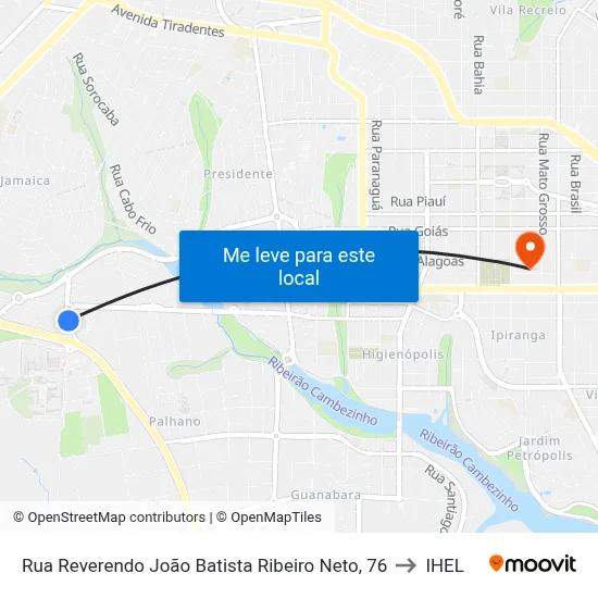 Rua Reverendo João Batista Ribeiro Neto, 76 to IHEL map