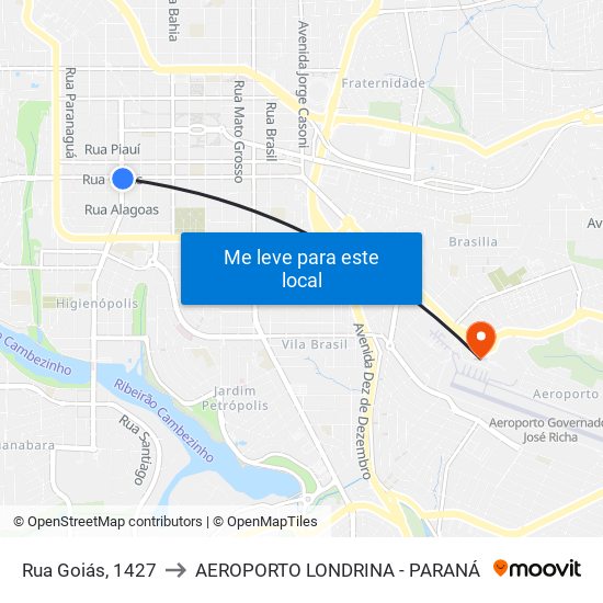 Rua Goiás, 1427 to AEROPORTO LONDRINA - PARANÁ map