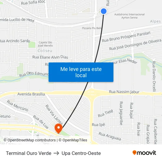 Terminal Ouro Verde to Upa Centro-Oeste map