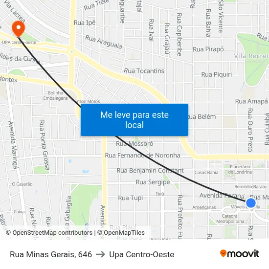 Rua Minas Gerais, 646 to Upa Centro-Oeste map