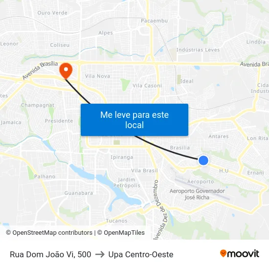 Rua Dom João Vi, 500 to Upa Centro-Oeste map