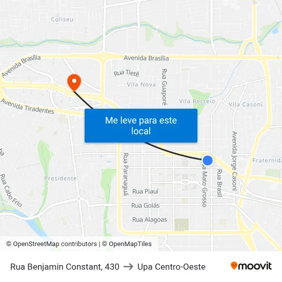 Rua Benjamin Constant, 430 to Upa Centro-Oeste map