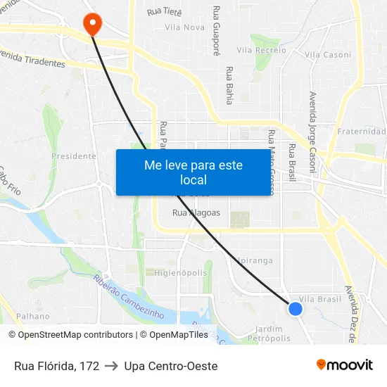 Rua Flórida, 172 to Upa Centro-Oeste map