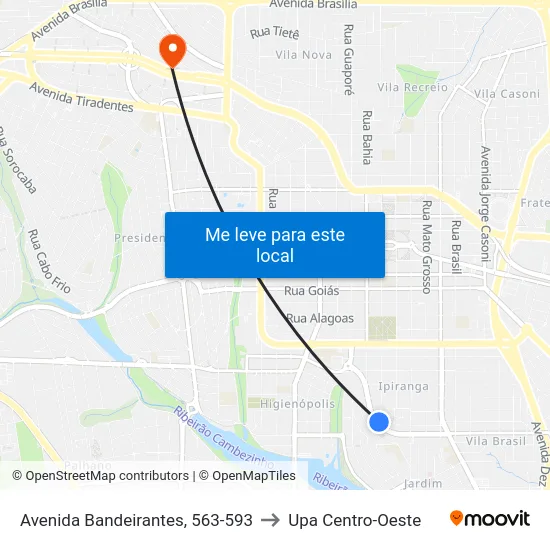 Avenida Bandeirantes, 563-593 to Upa Centro-Oeste map