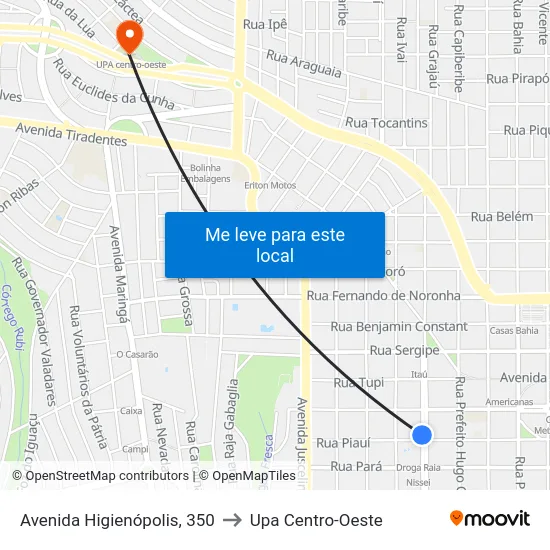 Avenida Higienópolis, 350 to Upa Centro-Oeste map