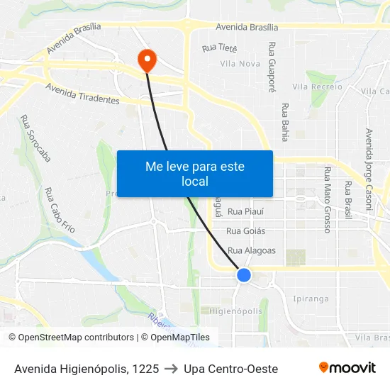 Avenida Higienópolis, 1225 to Upa Centro-Oeste map