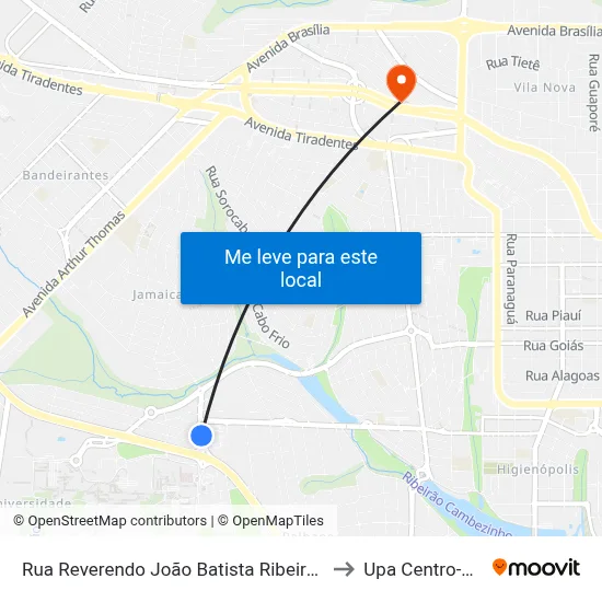 Rua Reverendo João Batista Ribeiro Neto, 76 to Upa Centro-Oeste map