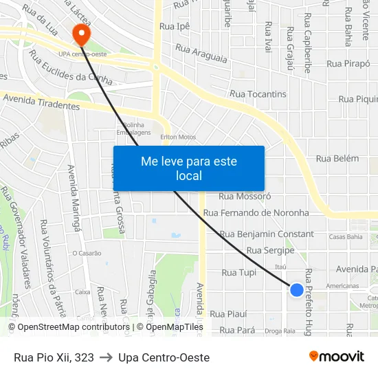 Rua Pio Xii, 323 to Upa Centro-Oeste map