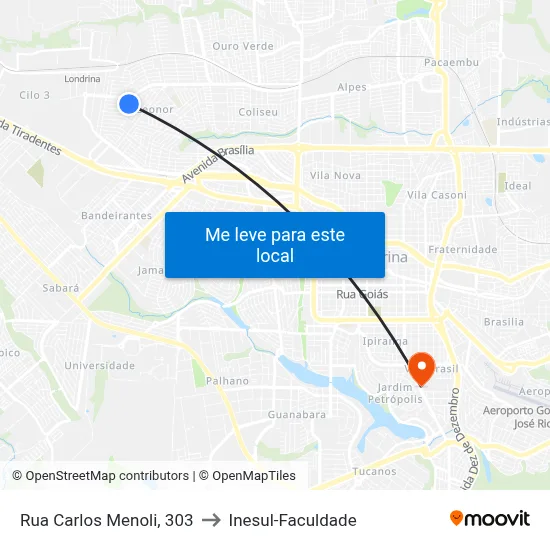 Rua Carlos Menoli, 303 to Inesul-Faculdade map