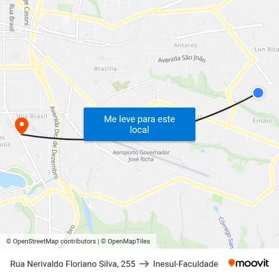 Rua Nerivaldo Floriano Silva, 255 to Inesul-Faculdade map