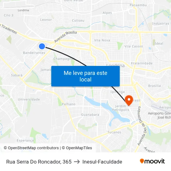 Rua Serra Do Roncador, 365 to Inesul-Faculdade map