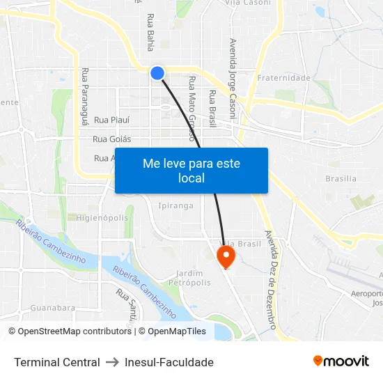Terminal Central to Inesul-Faculdade map