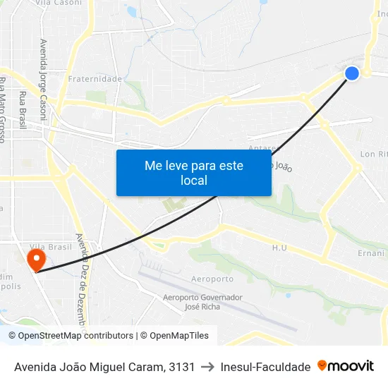 Avenida João Miguel Caram, 3131 to Inesul-Faculdade map