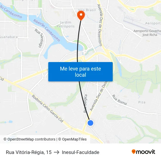 Rua Vitória-Régia, 15 to Inesul-Faculdade map