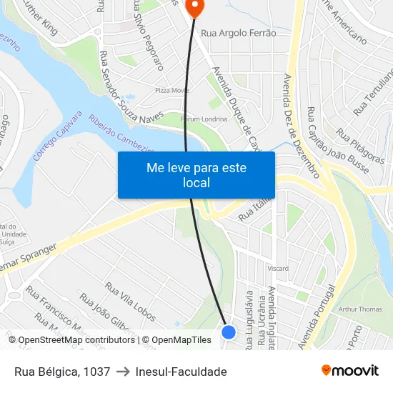Rua Bélgica, 1037 to Inesul-Faculdade map