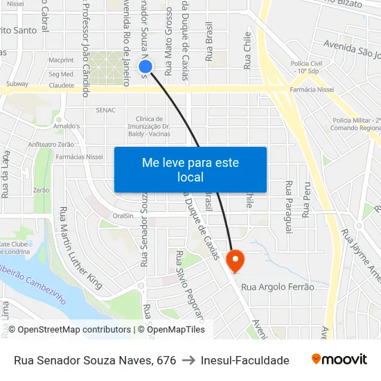 Rua Senador Souza Naves, 676 to Inesul-Faculdade map