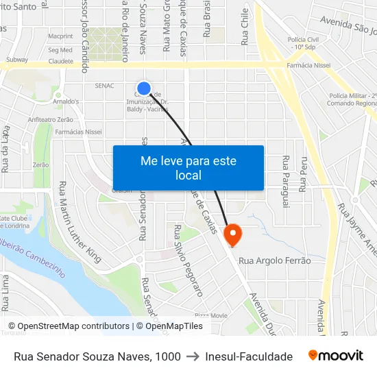 Rua Senador Souza Naves, 1000 to Inesul-Faculdade map