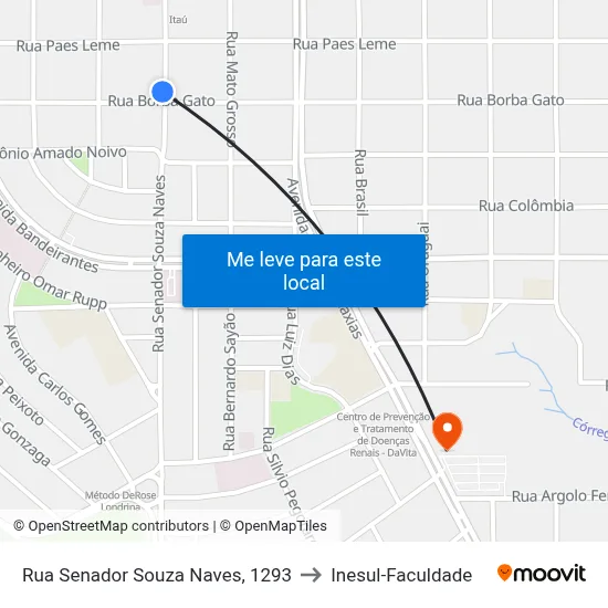 Rua Senador Souza Naves, 1293 to Inesul-Faculdade map