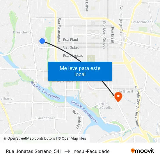 Rua Jonatas Serrano, 541 to Inesul-Faculdade map