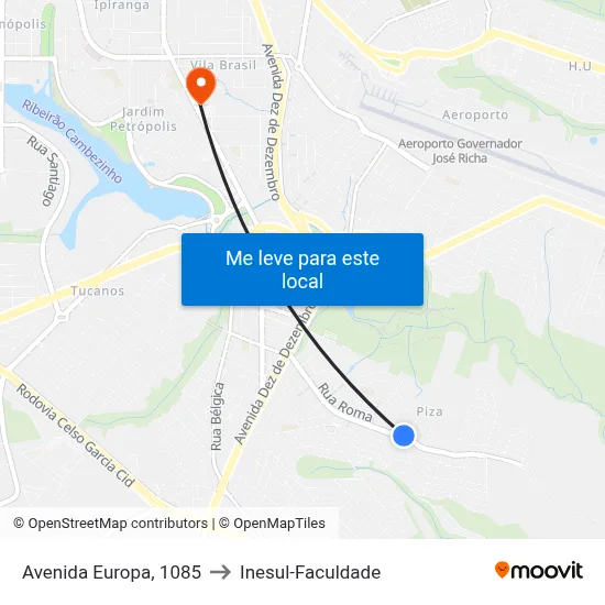 Avenida Europa, 1085 to Inesul-Faculdade map