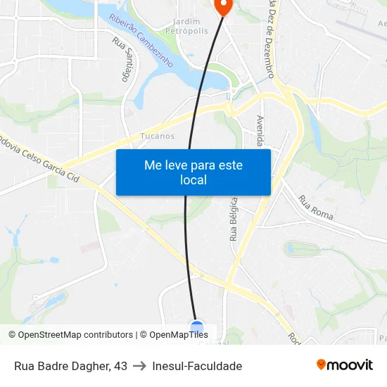 Rua Badre Dagher, 43 to Inesul-Faculdade map