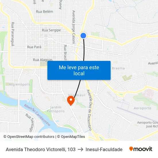 Avenida Theodoro Victorelli, 103 to Inesul-Faculdade map