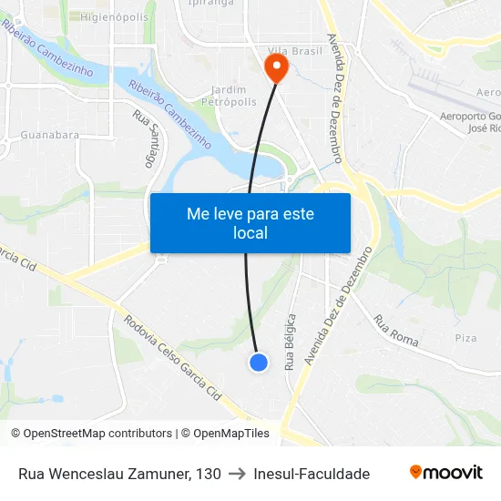 Rua Wenceslau Zamuner, 130 to Inesul-Faculdade map