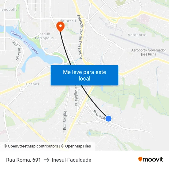 Rua Roma, 691 to Inesul-Faculdade map