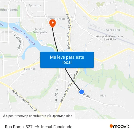 Rua Roma, 327 to Inesul-Faculdade map