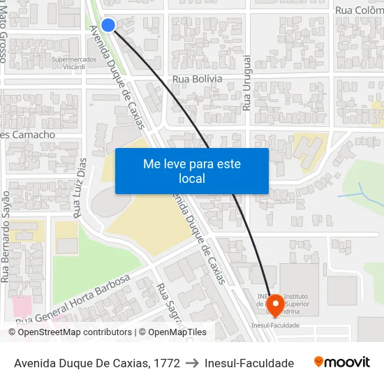 Avenida Duque De Caxias, 1772 to Inesul-Faculdade map