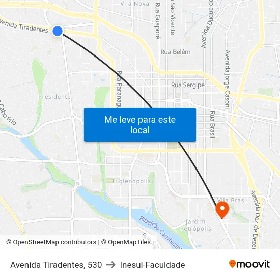 Avenida Tiradentes, 530 to Inesul-Faculdade map