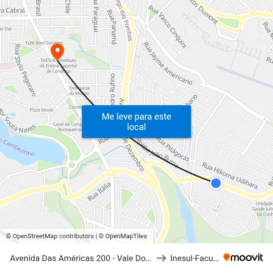 Avenida Das Américas 200 - Vale Do Cambézinho to Inesul-Faculdade map