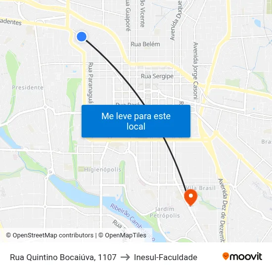 Rua Quintino Bocaiúva, 1107 to Inesul-Faculdade map