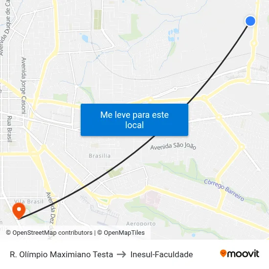 R. Olímpio Maximiano Testa to Inesul-Faculdade map