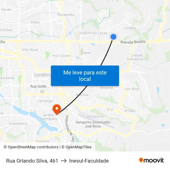 Rua Orlando Silva, 461 to Inesul-Faculdade map
